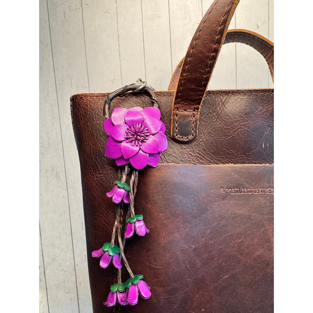 Leather Purple Flower Purse Charm Genuine Leather Bag Charm NEW FAST SHIP - Picture 3 of 6